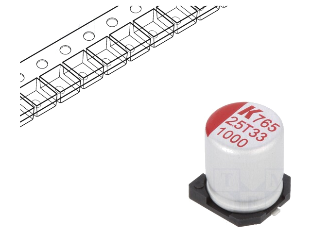 Condensator: polymeer; low ESR; 1000uF; 2,5VDC; ESR: 12mΩ; SMD; ±20% Condensator: polymeer; low ESR; 1000uF; 2,5VDC; ESR: 12mΩ; SMD; ±20%